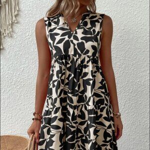 Printed Notched Sleeveless Mini Dress